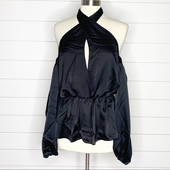 ASOS Tops - ASOS Black Satin Off The Shoulder Halter Top
